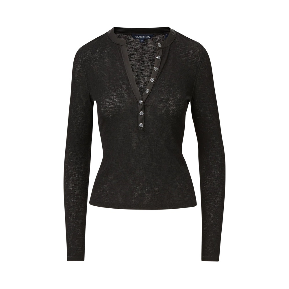 VERONICA BEARD Drexler Ribbed Henley Top in Black NWT.